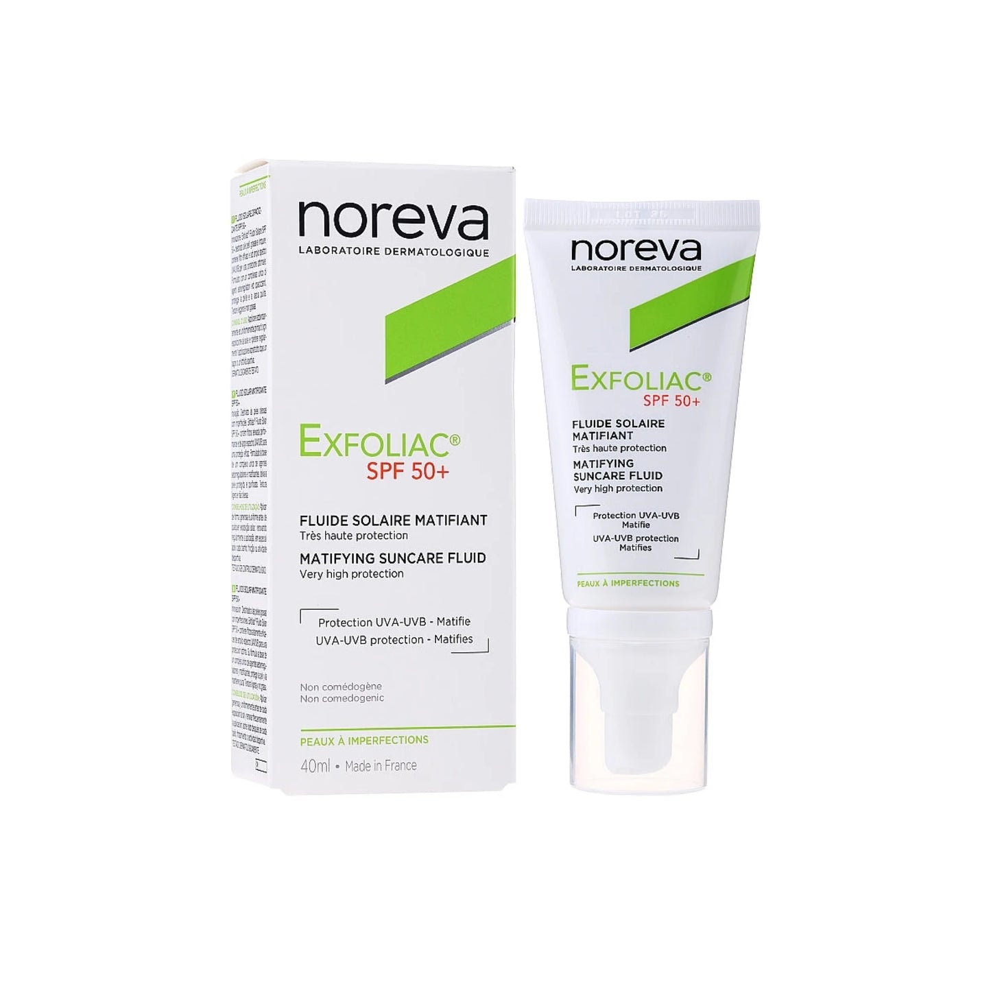 EXFOLIAC PROTECTOR SOLAR FLUIDO MATIFICANTE FPS 50+ MUY ALTA PROTECCIÓN 40 ML.